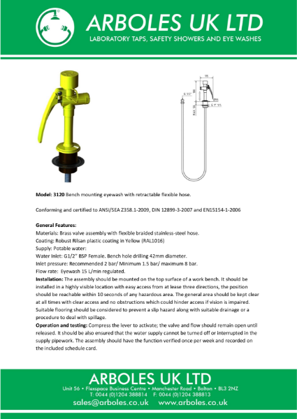 Arboles UK Bench Mounted Emergency Eyewash