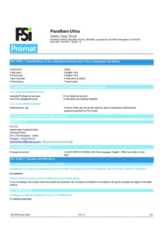 Paraflam Ultra Safety Data Sheet