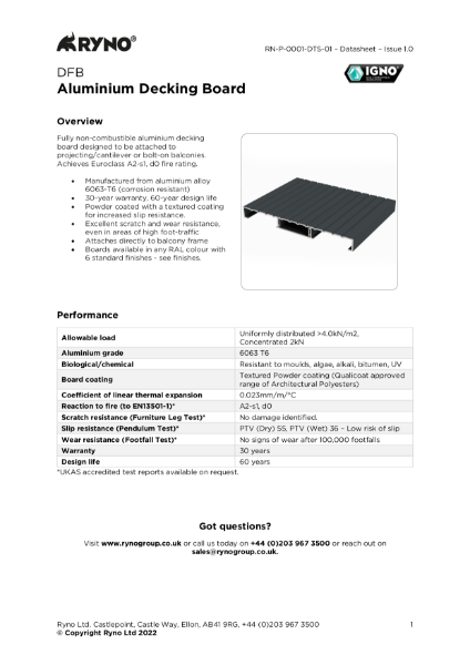 DFB Aluminium Decking Board - Datasheet