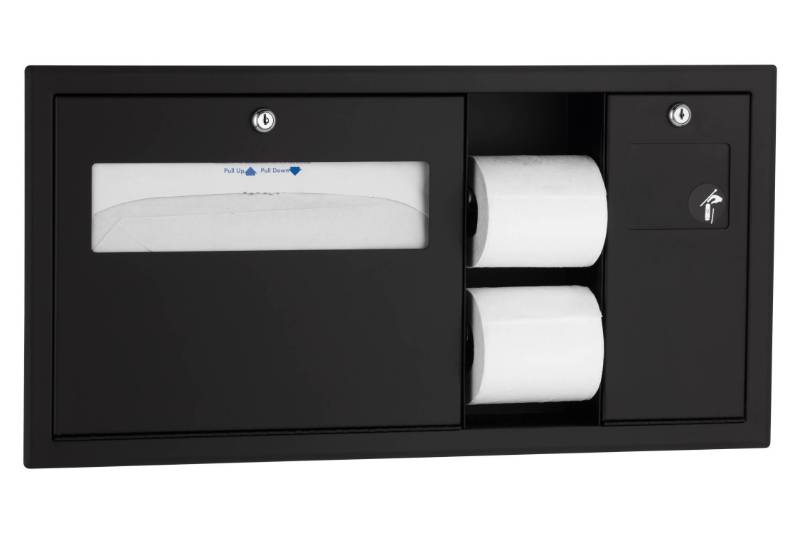 Recessed-Mounted Toilet Tissue, Seat-Cover Dispenser and Waste Disposal, Matte Black, B-3092.MBLK - Multi-function Dispenser