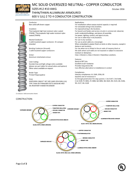 MC Oversized Neutral Circuit Size 600 Volts
