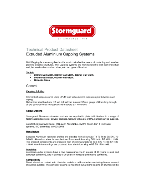 Aluminium Capping Data Sheet