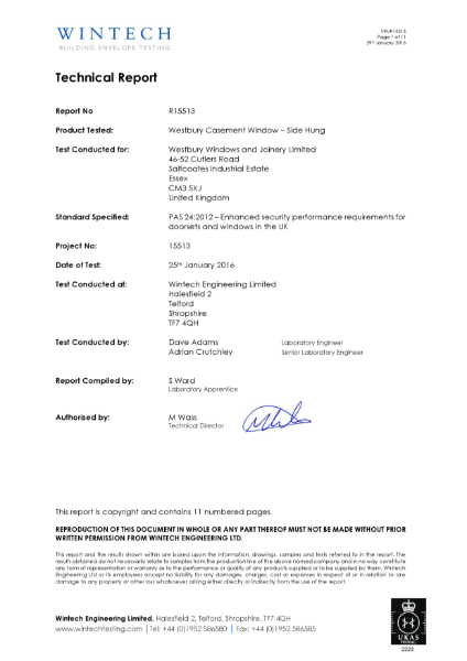 Westbury Side Hung Window Security Test R15513