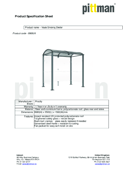 Voute Smoking Shelter - Data Sheet