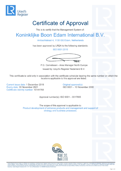 Certificate of Approval - ISO 9001:2015
