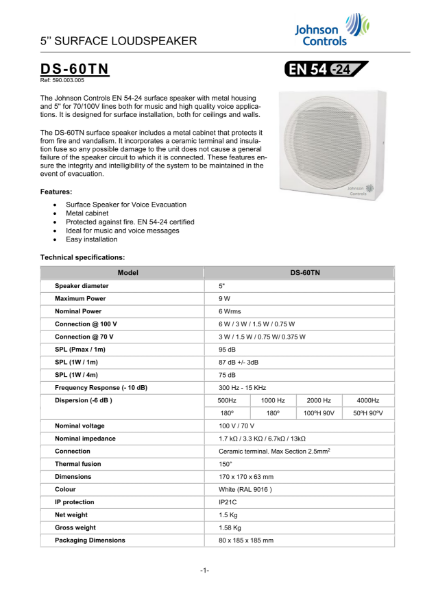 590.003.005 DS-60TN1 5’’ Surface Loudspeaker