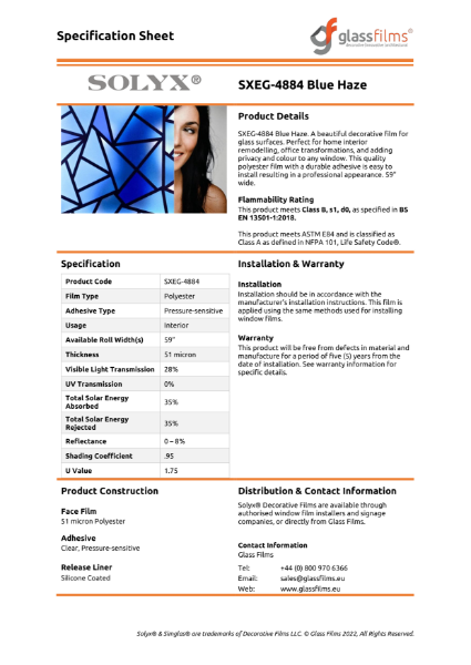 SXEG-4884 Blue Haze Specification Sheet