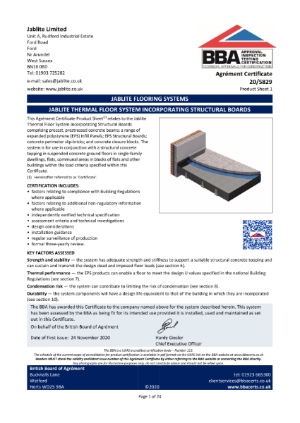 BBA Certificate - Structural Board Thermal Floor System