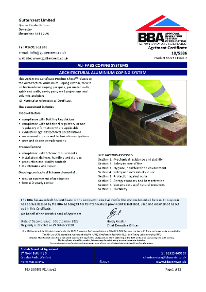 Architectural Aluminium Coping System