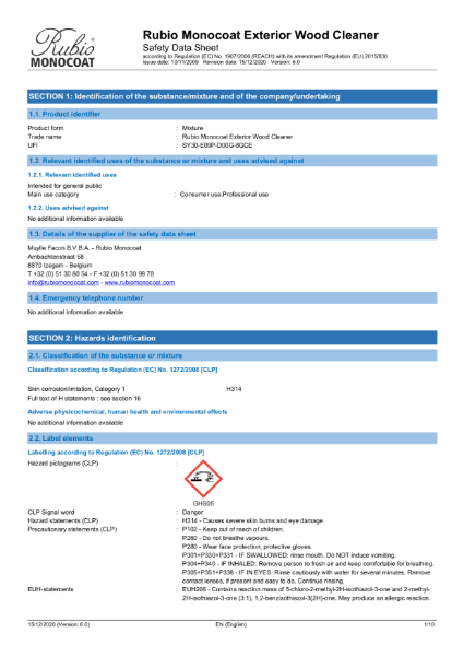 Exterior Wood Cleaner - Safety Sheet