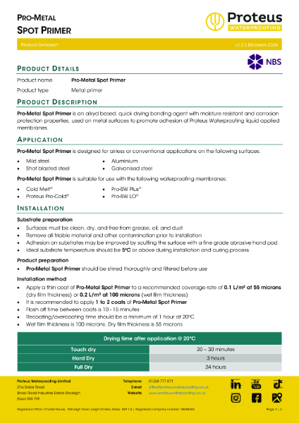 Product Data Sheet - Pro-metal Spot Primer