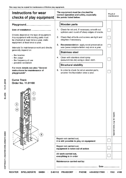 11.01100 - Curve Track - Maintenance Instructions