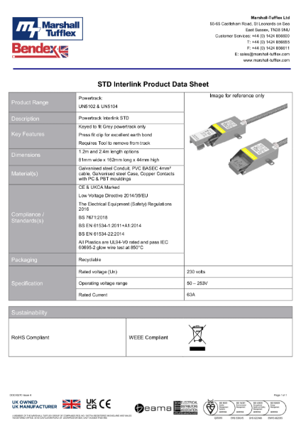 Standard Powertrack Interlink Product Data Sheet
