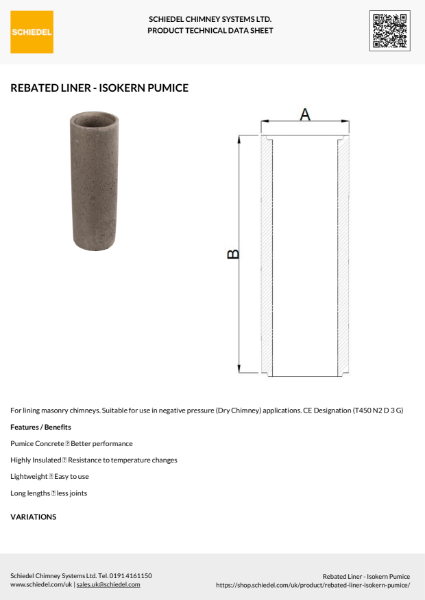 Rebated Liner - Isokern Pumice