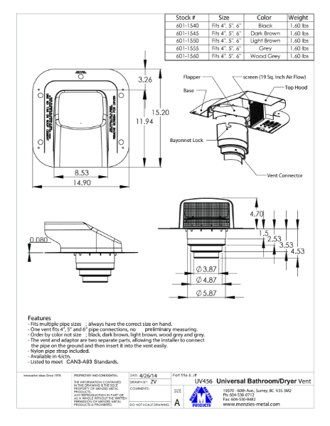 UV 456 Roof Vent 04272014