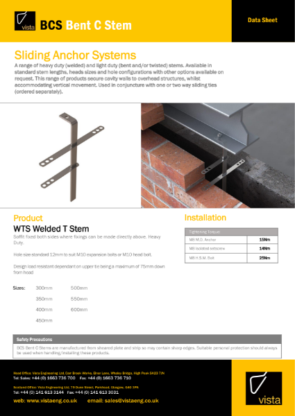 BCS Bent C Stem Data Sheet