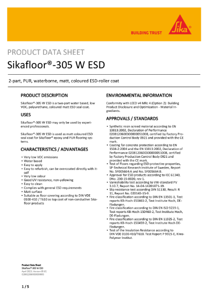 Product Data Sheet - Sikafloor 305W ESD