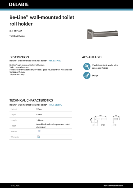 Be-Line® Toilet Roll Holder - Metallised Anthracite Product Data Sheet
