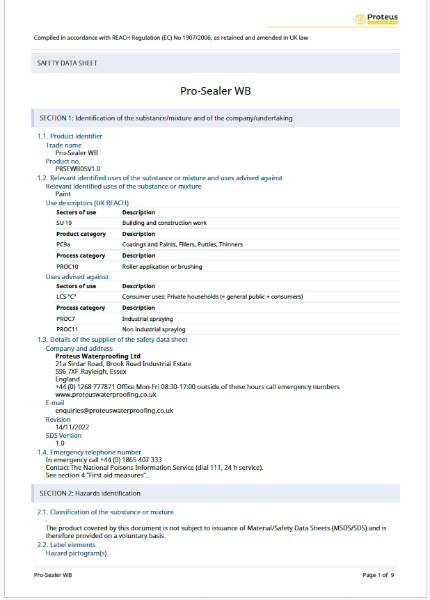 Safety Data Sheet - Pro-Sealer WB