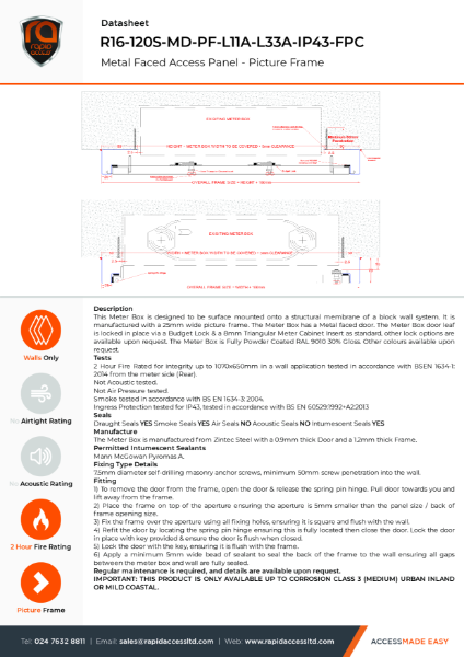 Datasheet - Meter Overbox - External - 2 Hour Fire Rated Smoke Tested