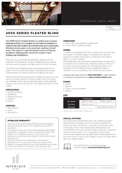 2000 Series Pleated Blind - Literature