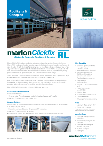 Glazing Bar System for Rooflights & Canopies - Marlon Clickfix RL