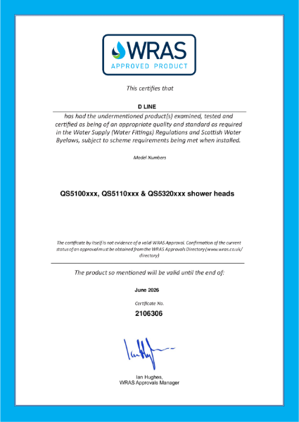 Shower heads & hand shower (QA Certificate)