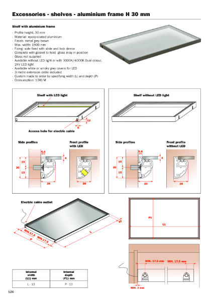 Accessories - Shelves - Aluminium Frame H 30 mm