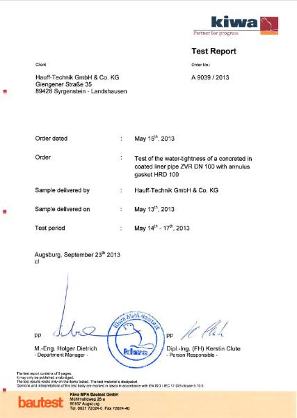 Cement Wall Sleeve - Test Report