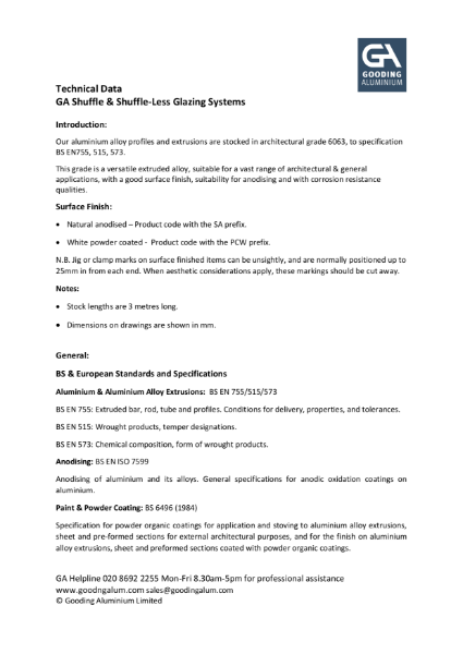 GA Glazing Channels Technical Data