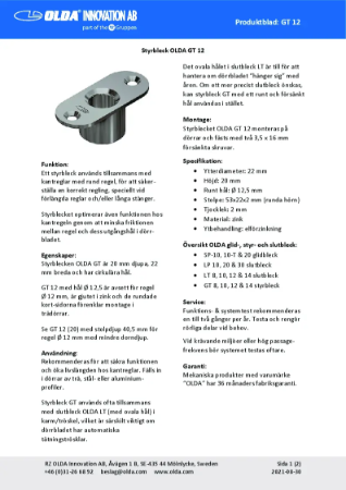 Styrbleck OLDA GT 12 | RZ Olda Innovation AB | Lattira Source