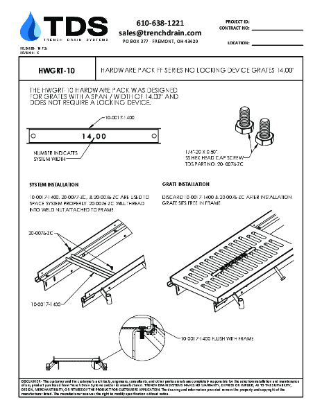 Trench•Era No Locking Device Grates Hardware Pack 14.00" - HWGRT-10