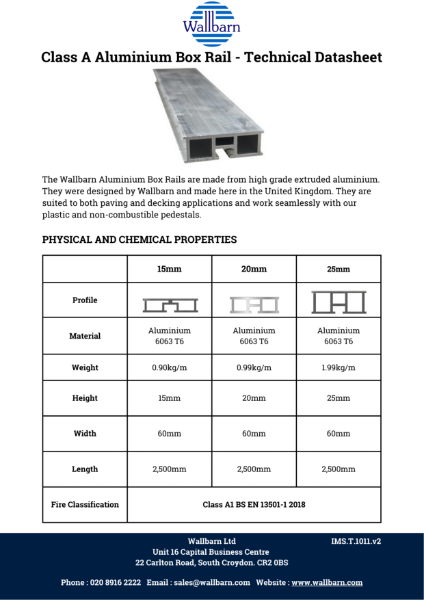Datasheet - Box Aluminium Rails / Joists