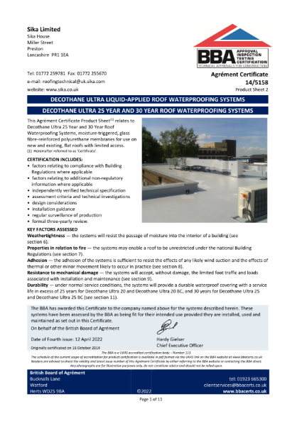 Decothane Ultra 25 Year & 30 Year Roof Waterproofing Systems