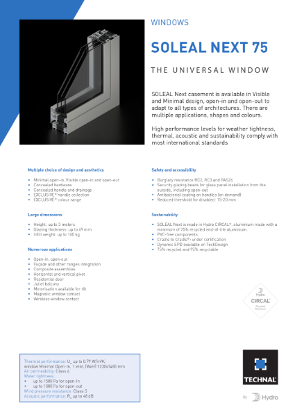 Technal Soleal Next window Datasheet