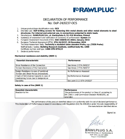 DECLARATION OF PERFOMANCE R-OCS