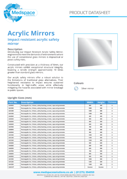 Mirrors - Acrylic – Product Data Sheet