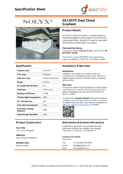 SXJ-0579 Dual Cloud Gradient Specification Sheet