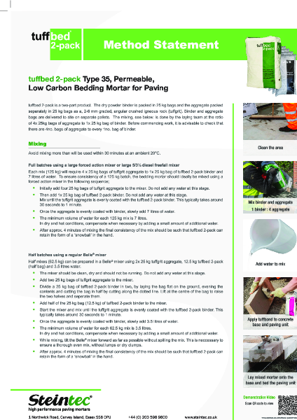 Method Statement - tuffbed 2-pack Type 35 bedding mortar