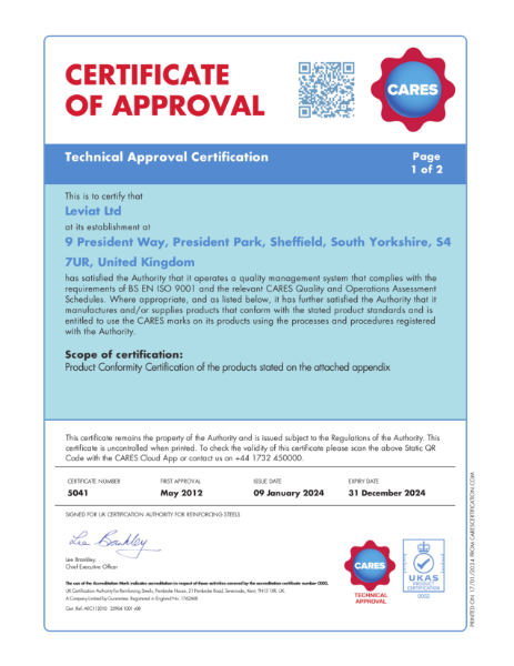 CARES Certificate 5041 Technical Approval TA7-5041 Shearfix (2024) Issue 5