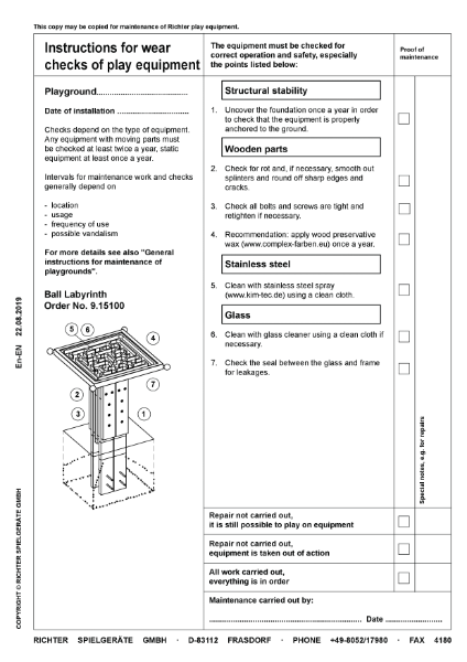 Timberplay Games - Ball Labyrinth - Maintenance Instructions