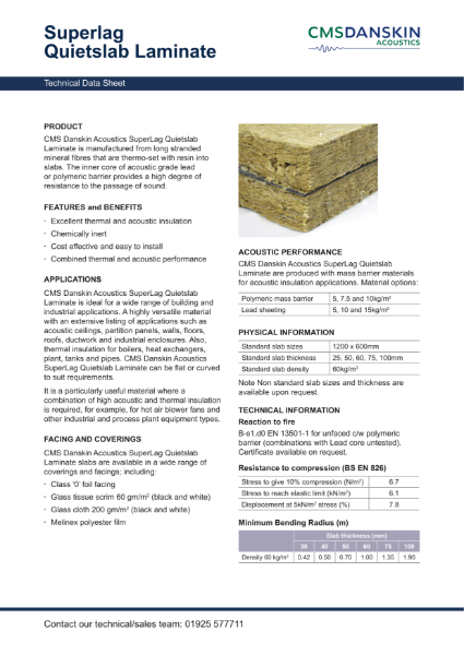 SuperLag Quietslab Laminate - Technical Data Sheet