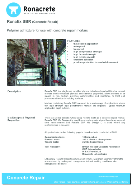 Ronafix SBR (Concrete Repair) technical data sheet