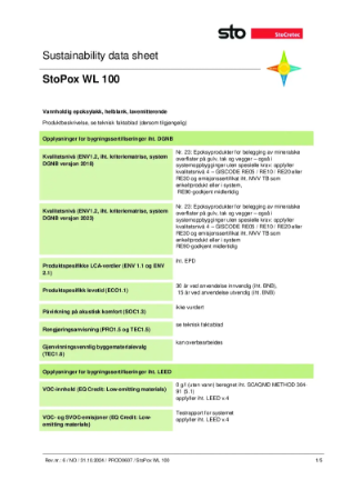Datablad om bærekraft - StoPox WL 100