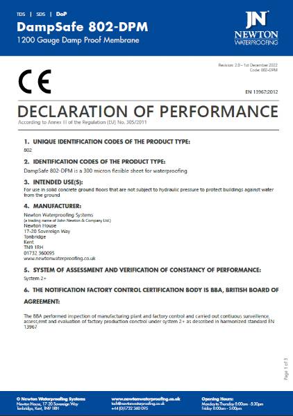 Newton DampSafe 802-DPM Declaration of Performance