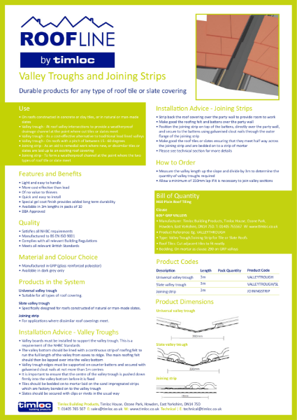 Valley Troughs & Joining Strips