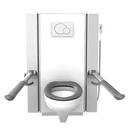 Universelle bad - Løsning med SELECT TL2 elektrisk toiletløfter, PLUS toiletstøtter, toilet og Dania toiletsæde