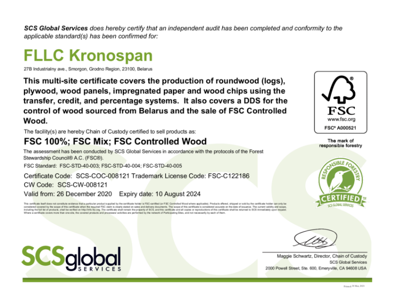 FSC Certificate - Belarus