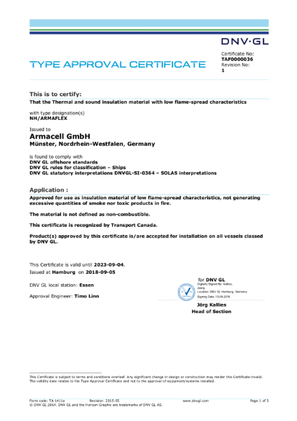 Marine Applications Approval Certificate | Armacell UK Ltd | NBS Source