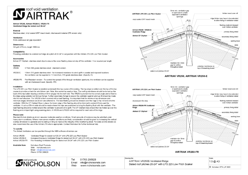 AIRTRAK VR250S 20-24 degs slate on sarking